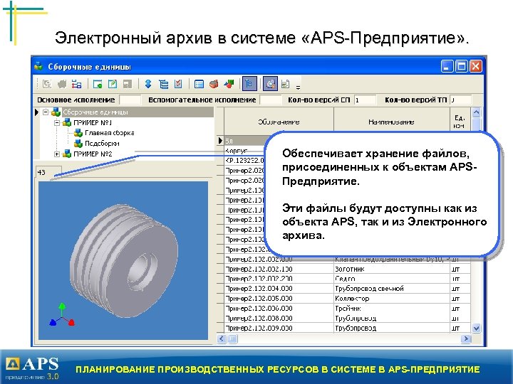 Электронный архив в системе «APS-Предприятие» . Обеспечивает хранение файлов, присоединенных к объектам APSПредприятие. Эти