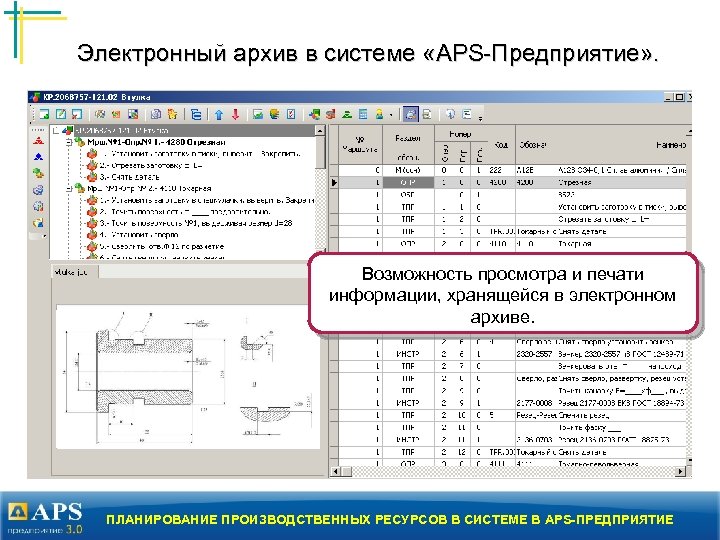 Электронный архив в системе «APS-Предприятие» . Возможность просмотра и печати информации, хранящейся в электронном