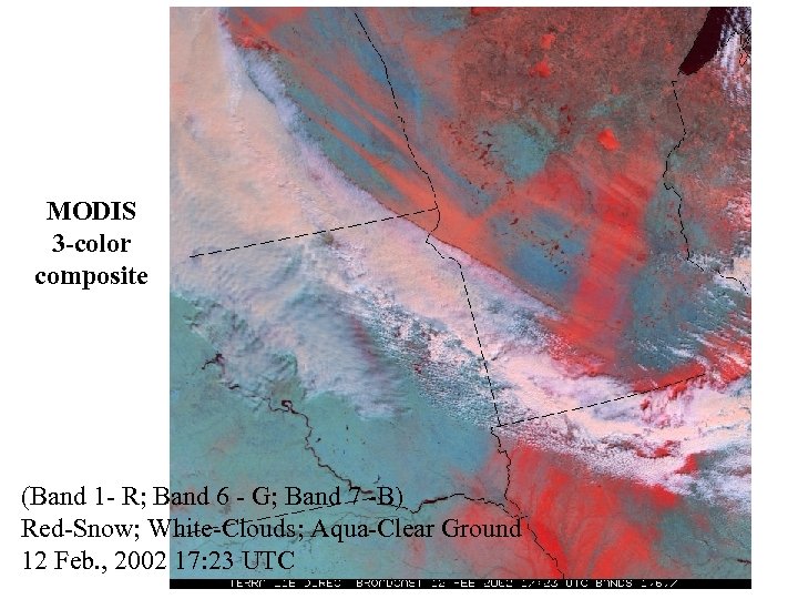 MODIS 3 -color composite (Band 1 - R; Band 6 - G; Band 7