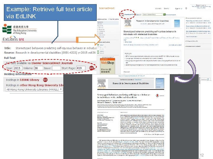 Example: Retrieve full text article via Ed. LINK 12 