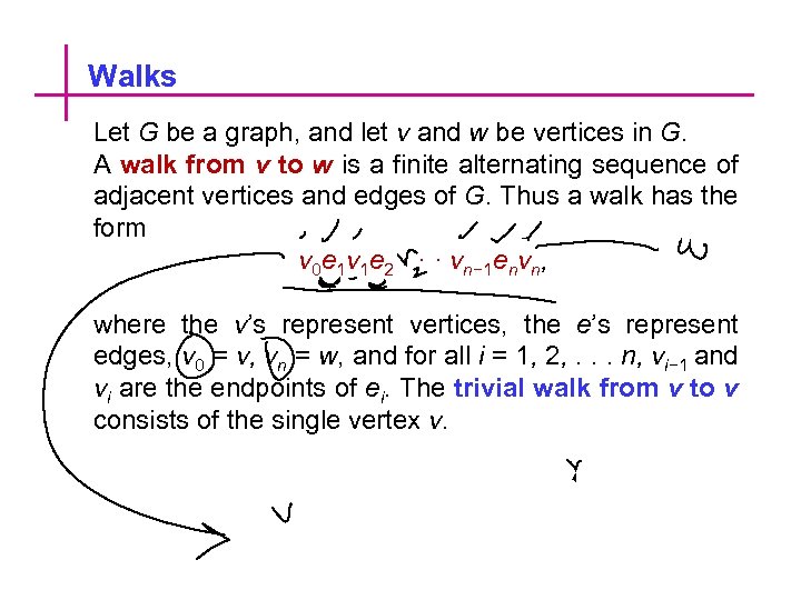 Walks Let G be a graph, and let v and w be vertices in