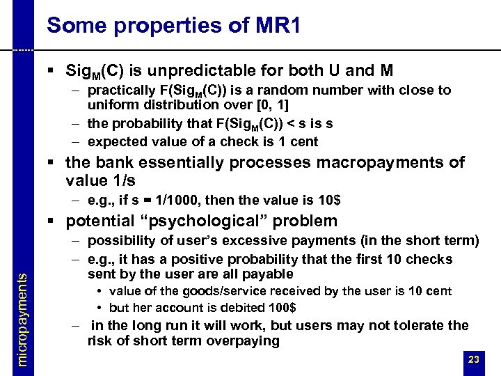 Some properties of MR 1 § Sig. M(C) is unpredictable for both U and