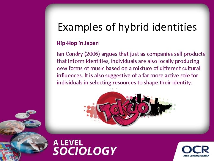 Examples of hybrid identities Hip-Hop in Japan Ian Condry (2006) argues that just as