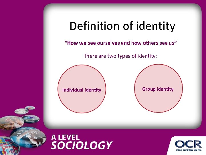 Definition of identity “How we see ourselves and how others see us” There are