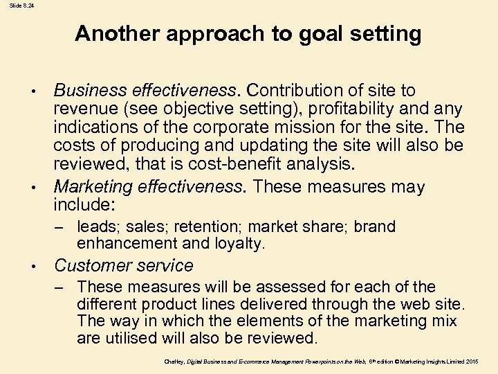 Slide 8. 24 Another approach to goal setting Business effectiveness. Contribution of site to