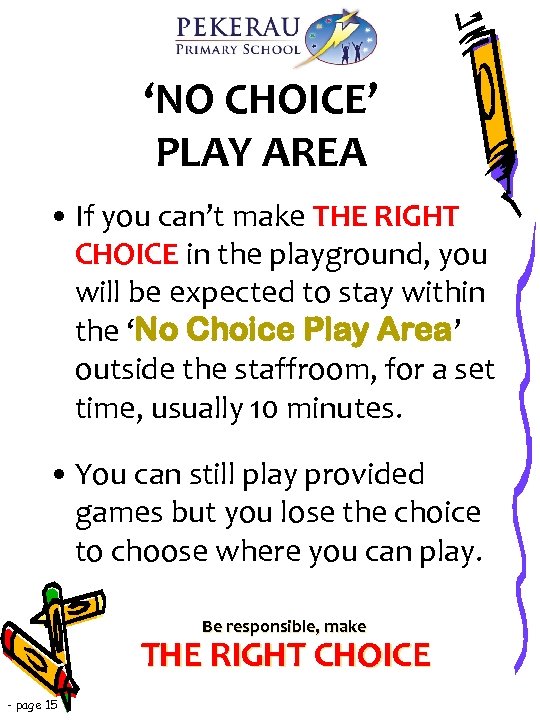 ‘NO CHOICE’ PLAY AREA • If you can’t make THE RIGHT CHOICE in the