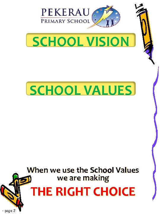 SCHOOL VISION SCHOOL VALUES When we use the School Values we are making THE