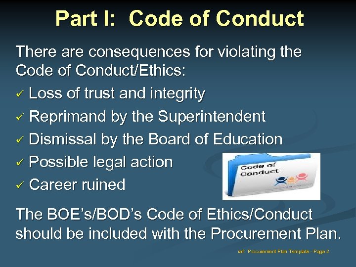Part I: Code of Conduct There are consequences for violating the Code of Conduct/Ethics: