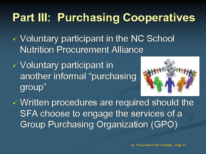 Part III: Purchasing Cooperatives Voluntary participant in the NC School Nutrition Procurement Alliance Voluntary