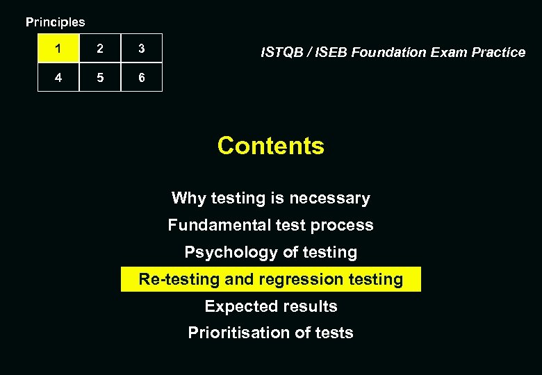 Principles 1 2 3 4 5 6 ISTQB / ISEB Foundation Exam Practice Contents