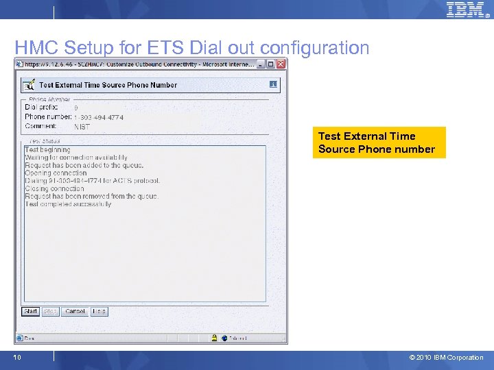 HMC Setup for ETS Dial out configuration Test External Time Source Phone number 10