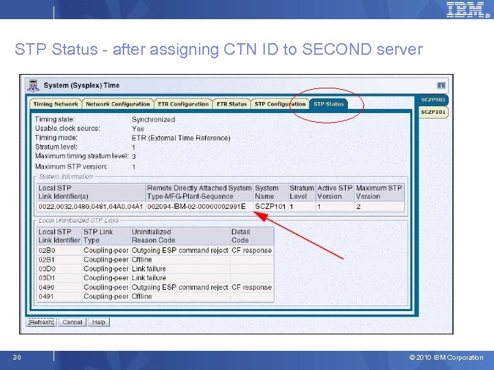 STP Status - after assigning CTN ID to SECOND server 30 © 2010 IBM