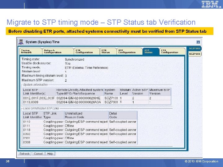 Migrate to STP timing mode – STP Status tab Verification Before disabling ETR ports,