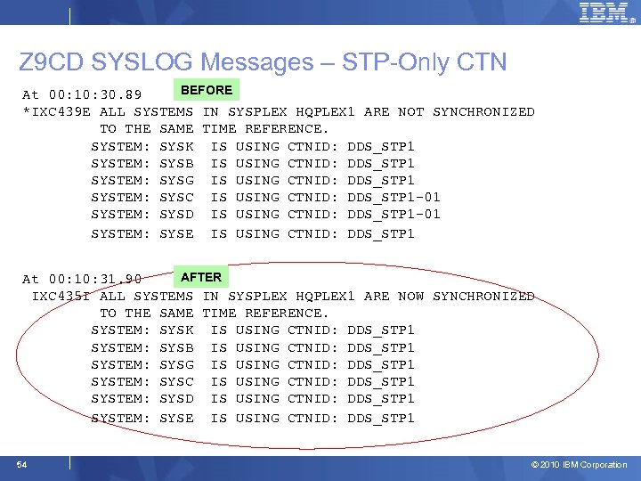 Z 9 CD SYSLOG Messages – STP-Only CTN BEFORE At 00: 10: 30. 89