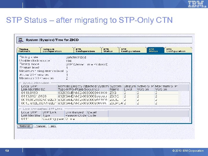 STP Status – after migrating to STP-Only CTN 59 © 2010 IBM Corporation 