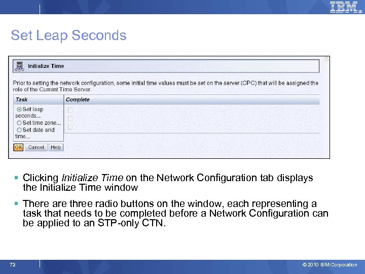 Set Leap Seconds § Clicking Initialize Time on the Network Configuration tab displays the