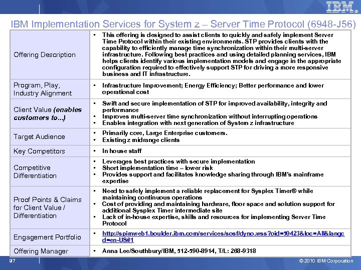 IBM Implementation Services for System z – Server Time Protocol (6948 -J 56) •