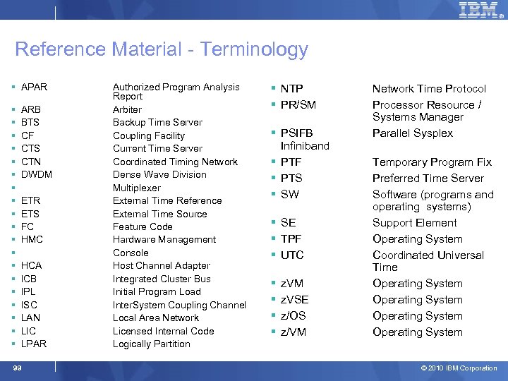 Reference Material - Terminology § APAR § § § § § ARB BTS CF