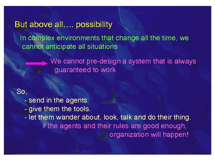 But above all…. possibility In complex environments that change all the time, we cannot