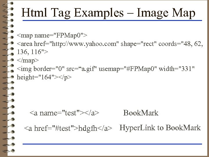 Html Tag Examples – Image Map <map name="FPMap 0"> <area href="http: //www. yahoo. com"