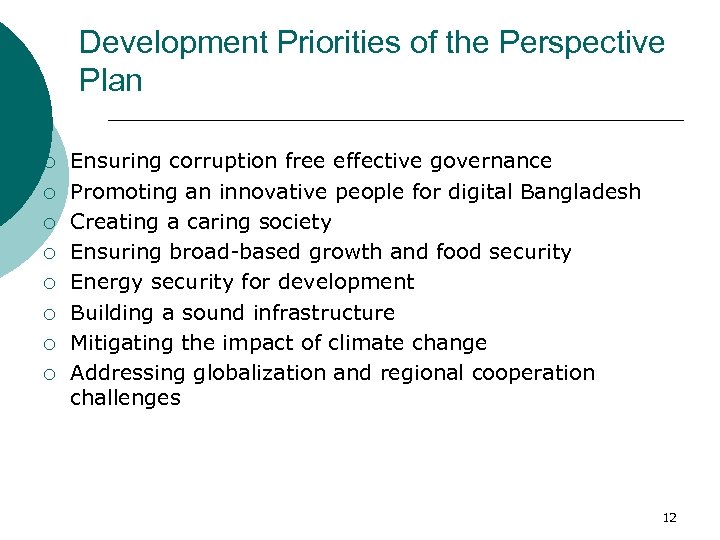 Development Priorities of the Perspective Plan ¡ ¡ ¡ ¡ Ensuring corruption free effective