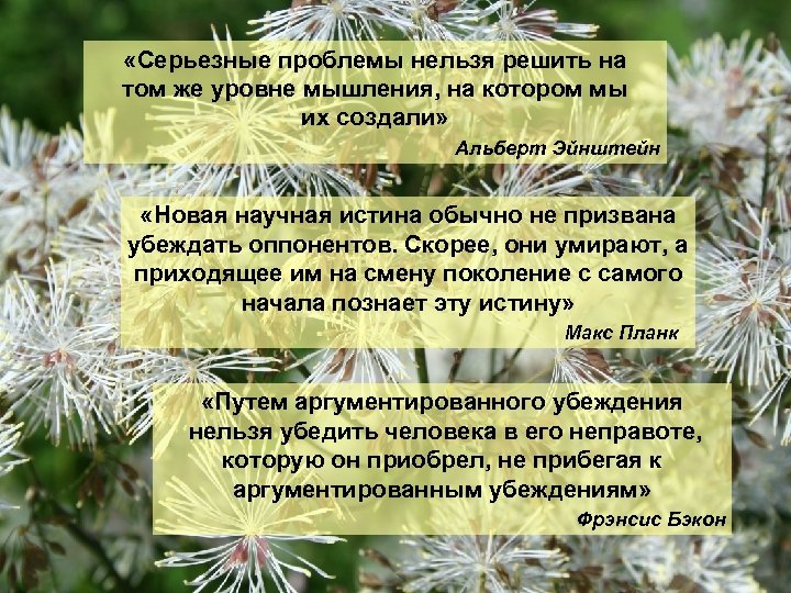  «Серьезные проблемы нельзя решить на том же уровне мышления, на котором мы их