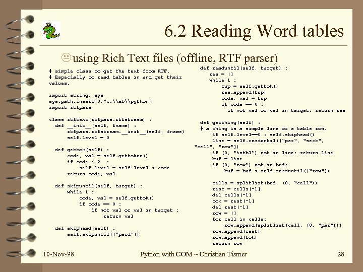6. 2 Reading Word tables using Rich Text files (offline, RTF parser) # simple
