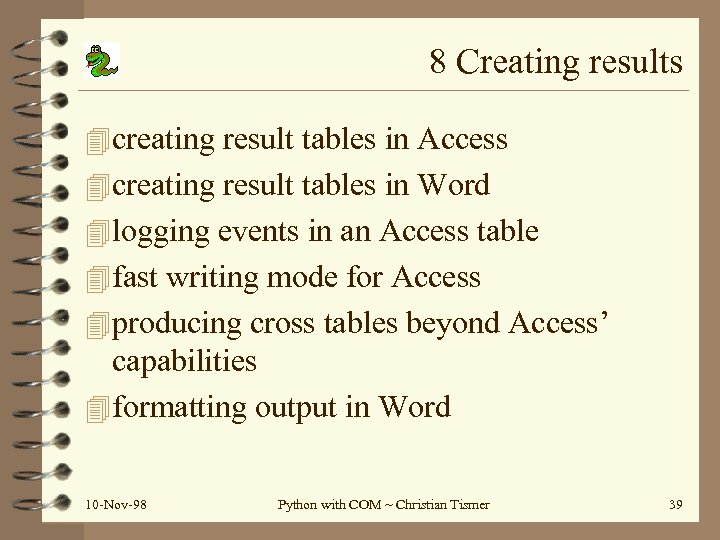 8 Creating results 4 creating result tables in Access 4 creating result tables in