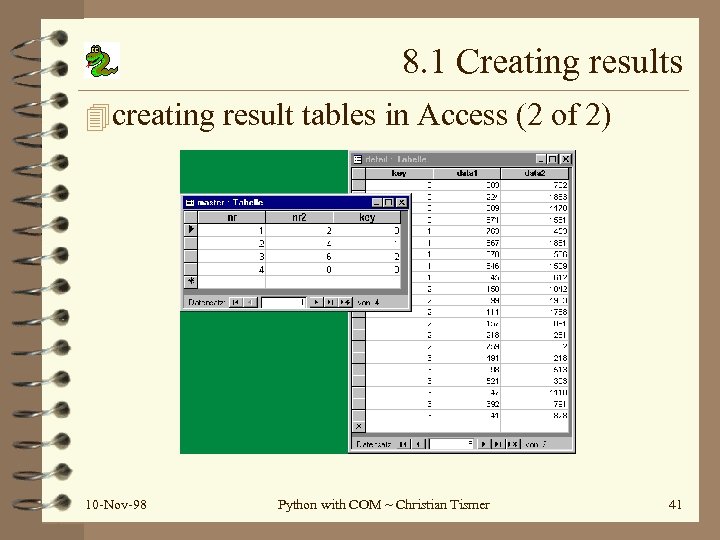 8. 1 Creating results 4 creating result tables in Access (2 of 2) 10