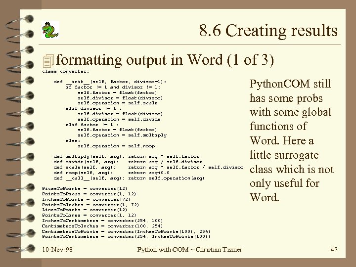 8. 6 Creating results 4 formatting output in Word (1 of 3) class converter:
