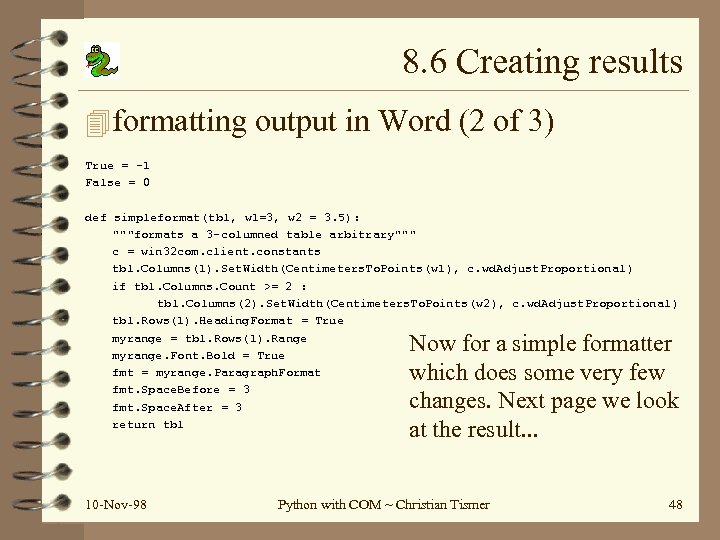 8. 6 Creating results 4 formatting output in Word (2 of 3) True =