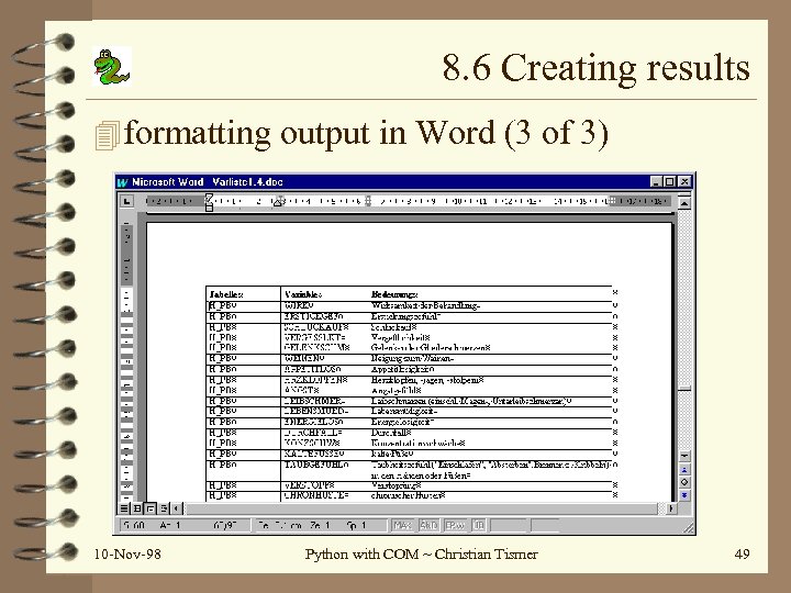 8. 6 Creating results 4 formatting output in Word (3 of 3) 10 -Nov-98