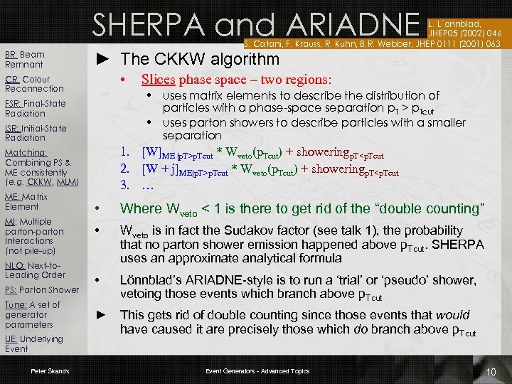 SHERPA and ARIADNE L. L¨onnblad, JHEP 05 (2002) 046 S. Catani, F. Krauss, R.