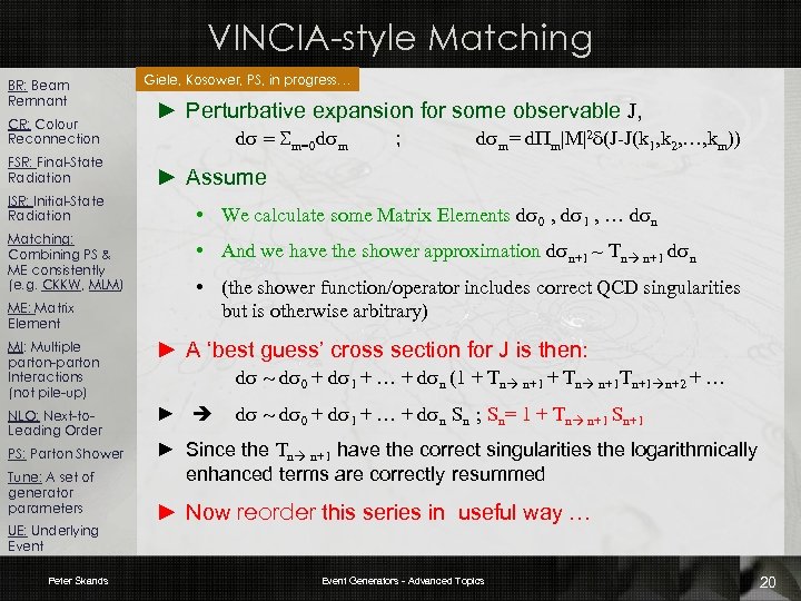 VINCIA-style Matching BR: Beam Remnant CR: Colour Reconnection FSR: Final-State Radiation ISR: Initial-State Radiation