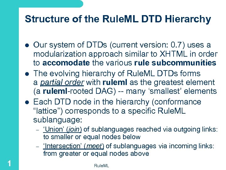 Structure of the Rule. ML DTD Hierarchy l l l Our system of DTDs