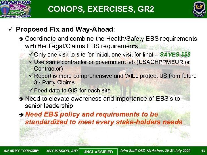 CONOPS, EXERCISES, GR 2 ü Proposed Fix and Way-Ahead: è Coordinate and combine the