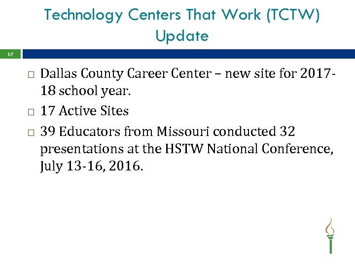 Technology Centers That Work (TCTW) Update 17 Dallas County Career Center – new site