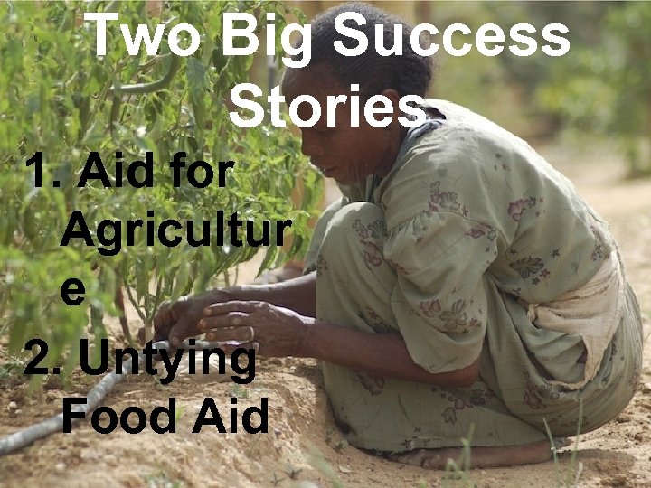 Two Big Success Stories 1. Aid for Agricultur e 2. Untying Food Aid 