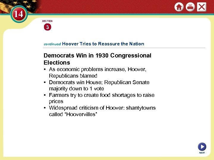 SECTION 3 continued Hoover Tries to Reassure the Nation Democrats Win in 1930 Congressional