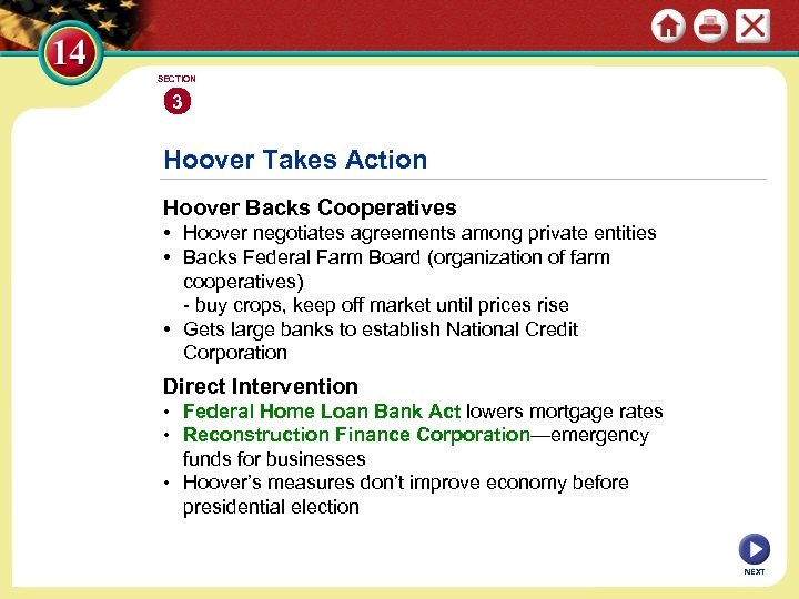 SECTION 3 Hoover Takes Action Hoover Backs Cooperatives • Hoover negotiates agreements among private