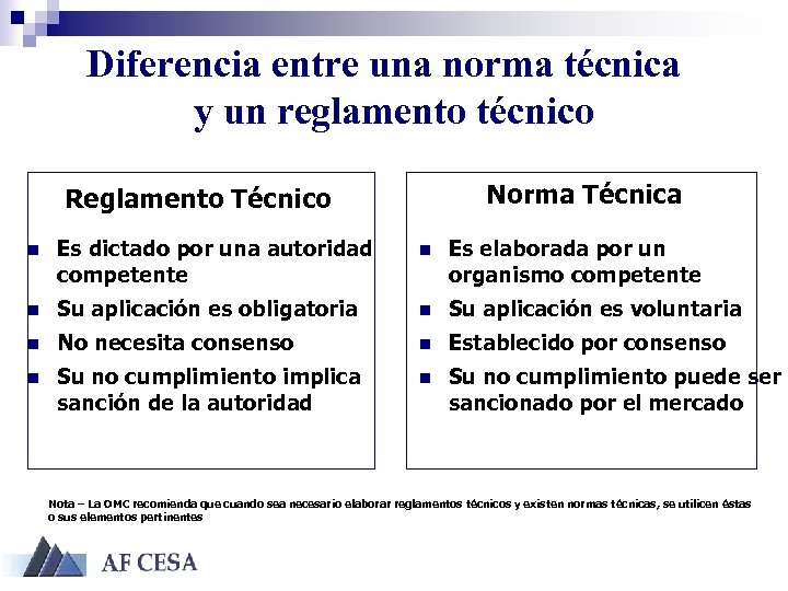 Diferencia entre una norma técnica y un reglamento técnico Norma Técnica Reglamento Técnico n