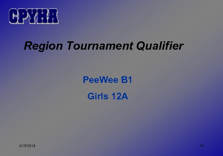 Region Tournament Qualifier Pee. Wee B 1 Girls 12 A 3/19/2018 90 