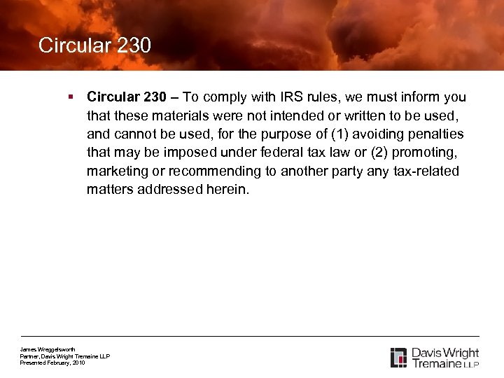 Circular 230 § Circular 230 – To comply with IRS rules, we must inform