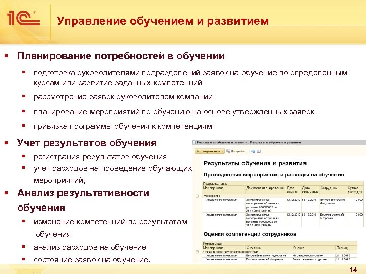 Управление обучением и развитием § Планирование потребностей в обучении § подготовка руководителями подразделений заявок