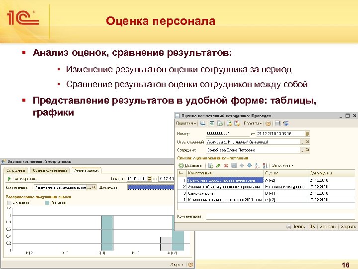 Оценка персонала § Анализ оценок, сравнение результатов: ▪ Изменение результатов оценки сотрудника за период