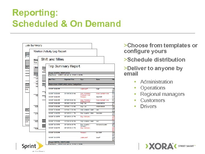 Reporting: Scheduled & On Demand >Choose from templates or configure yours >Schedule distribution >Deliver