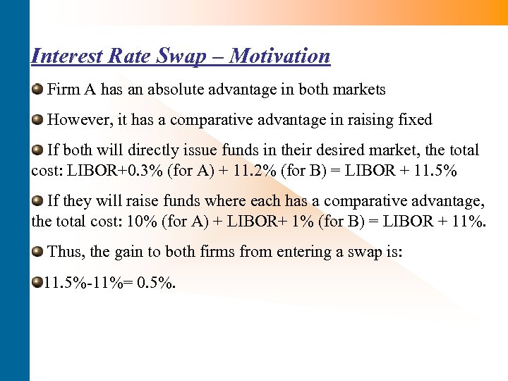 Interest Rate Swap – Motivation Firm A has an absolute advantage in both markets