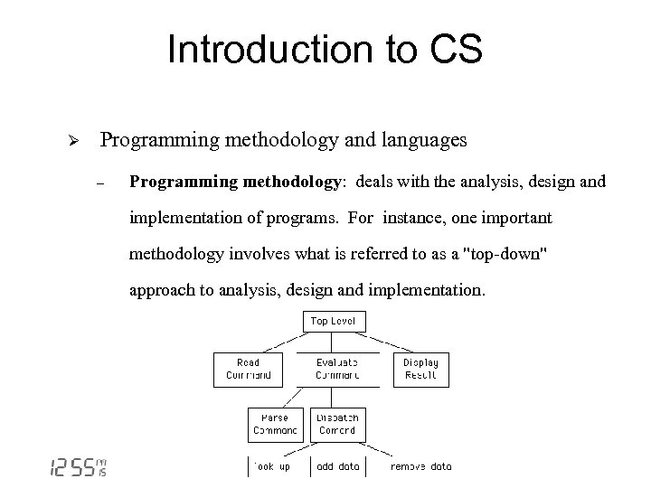 Introduction to CS Ø Programming methodology and languages - Programming methodology: deals with the