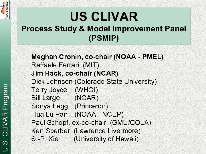 US CLIVAR U. S. CLIVAR Program Process Study & Model Improvement Panel (PSMIP) Meghan