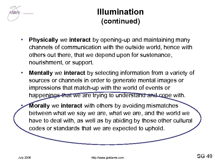 Illumination (continued) • Physically we interact by opening-up and maintaining many channels of communication